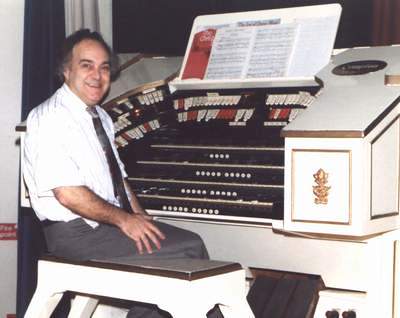 John Hardaker at the console of the Campton Theatre Organ in the Abbey Hall Abingdon.